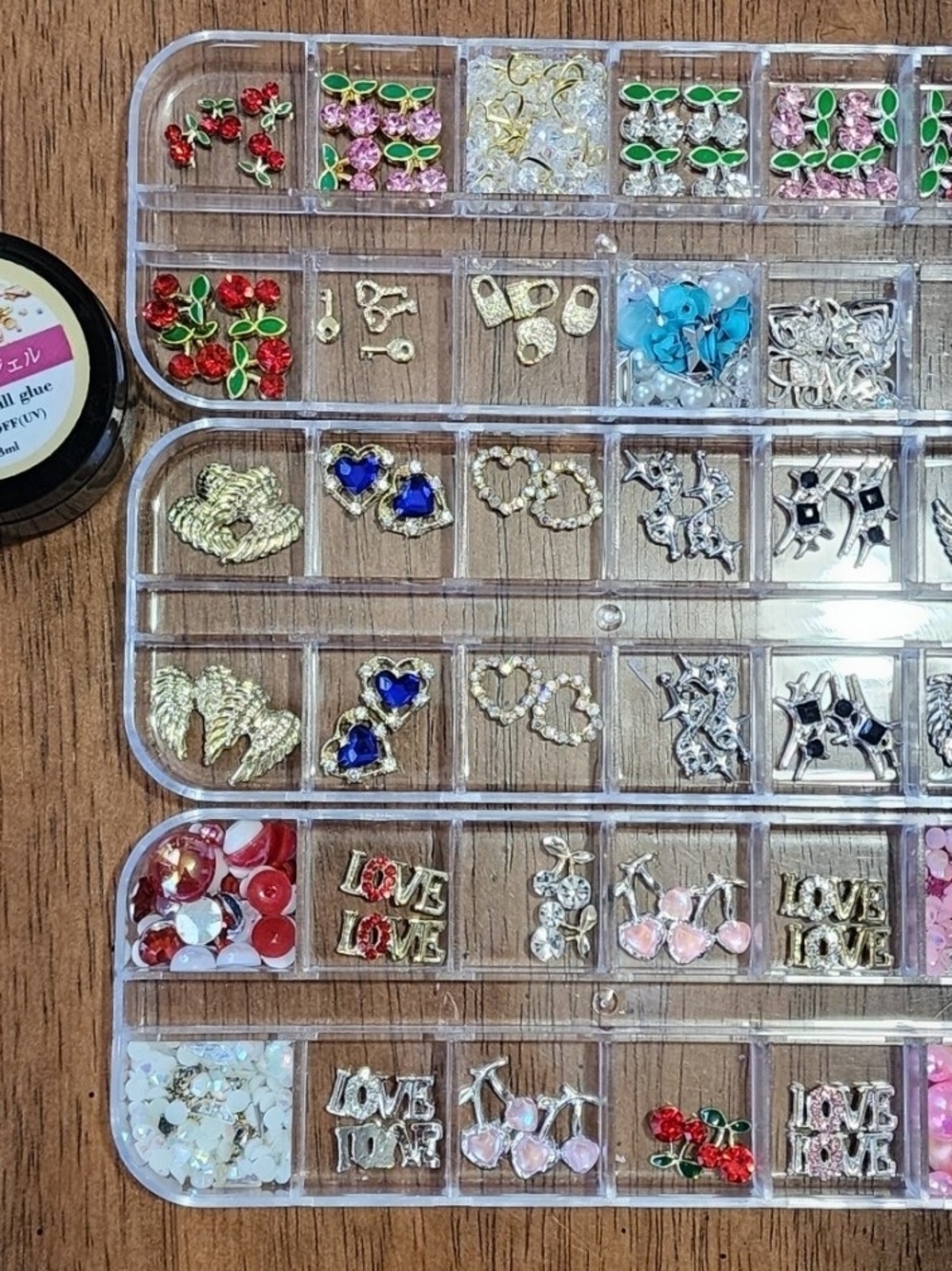 3 Box Nail Art Charms Jewelry Set With Full Size Charm & Rhinestone Glue